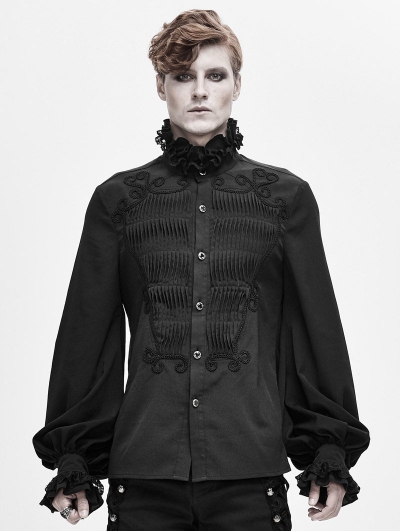 Black Retro Gothic Palace Party Long Sleeve Shirt for Men