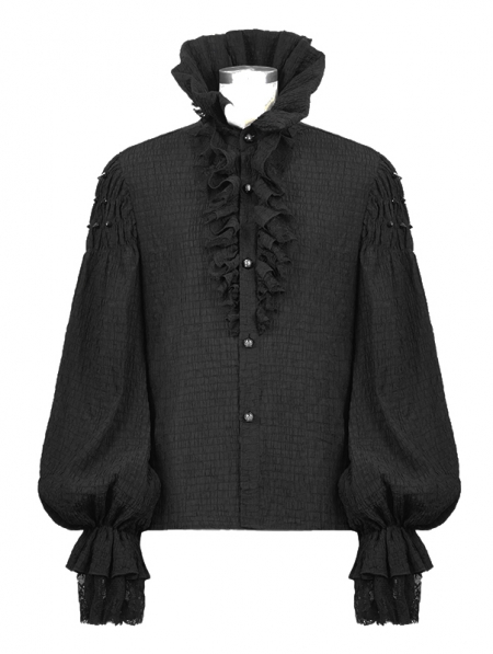 Black Retro Gothic Palace Long Sleeve Shirt for Men - Devilnight.co.uk