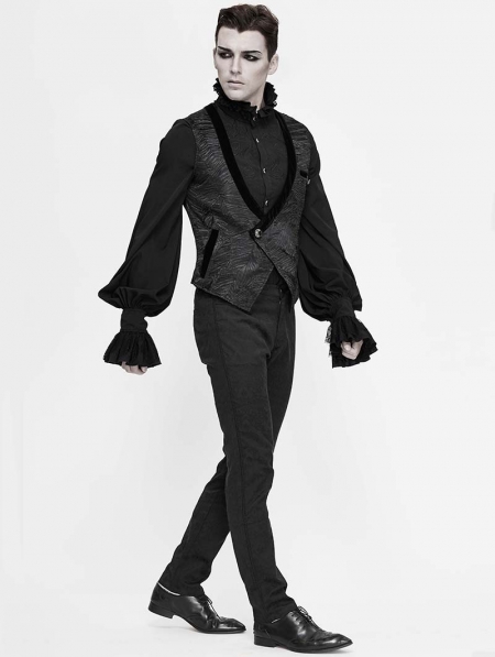 Black Retro Gothic Short Waistcoat for Men - Devilnight.co.uk