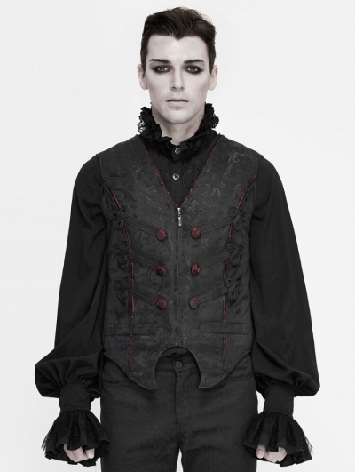 Black Retro Gothic Jacquard Party Waistcoat for Men