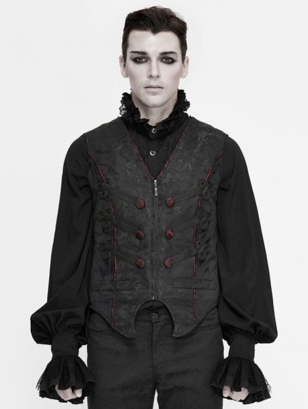 Black Retro Gothic Jacquard Party Waistcoat for Men - Devilnight.co.uk