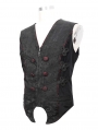 Black Retro Gothic Jacquard Party Waistcoat for Men