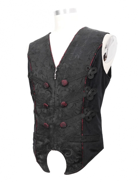 Black Retro Gothic Jacquard Party Waistcoat for Men - Devilnight.co.uk