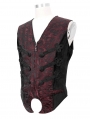 Dark Red Retro Gothic Jacquard Party Waistcoat for Men