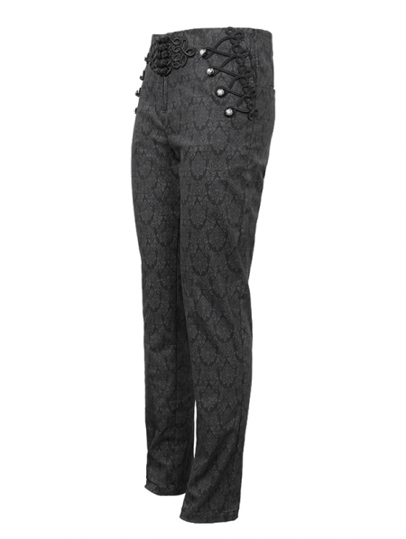 Black Vintage Gothic Jacquard Party Pants for Men - Devilnight.co.uk