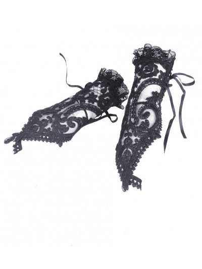 Black Gothic Floral Lace Gloves for Women