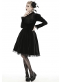 Black Gothic Doll Velvet Long Sleeves Midi Dress