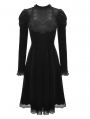 Black Gothic Doll Velvet Long Sleeves Midi Dress