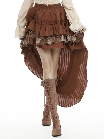 Brown Steampunk Frilly High-Low Skirt