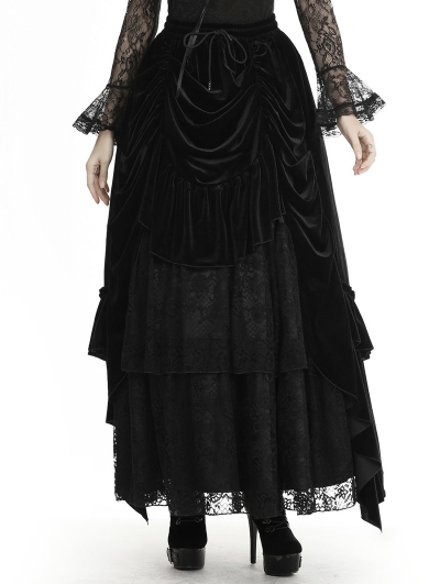 Black Vintage Gothic Velvet Lace Long Party Skirt