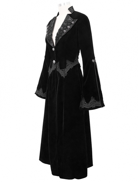 Black Vintage Gothic Velvet Long Sleeve Dress Coat for Women ...