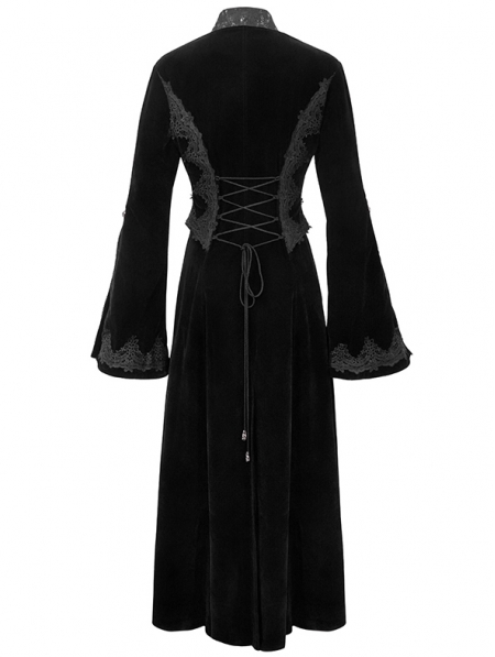 Black Vintage Gothic Velvet Long Sleeve Dress Coat for Women ...