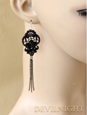Black Lace Chain Gothic Earrings
