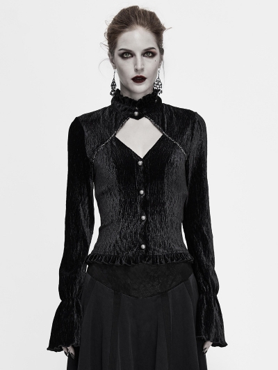 Black Vintage Elegant Gothic Velvet Hollowed-out Long Sleeve Shirt for Women