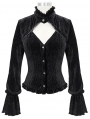 Black Vintage Elegant Gothic Velvet Hollowed-out Long Sleeve Shirt for Women