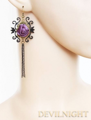 Purple Rose Chain Gothic Earrings