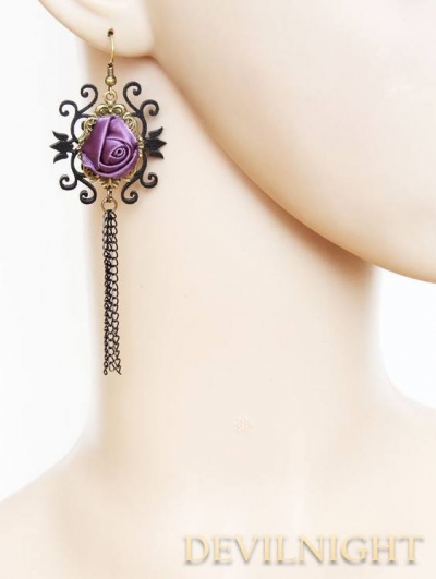Purple Rose Chain Gothic Earrings