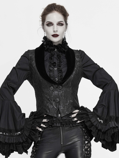 Black Vintage Gothic Jacquard Waistcoat for Women