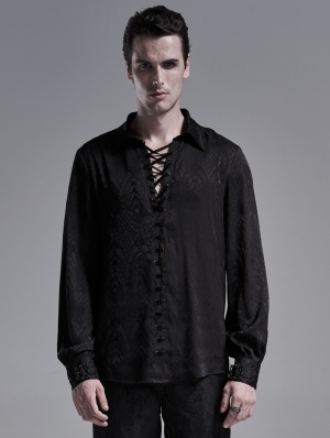 Black Gothic Jacquard Long Sleeve Casual Shirt for Men