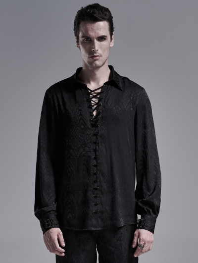 Black Gothic Jacquard Long Sleeve Casual Shirt for Men