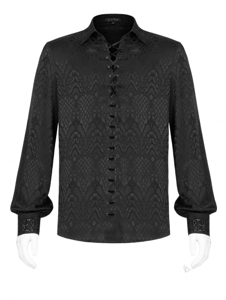 Black Gothic Jacquard Long Sleeve Casual Shirt for Men - Devilnight.co.uk