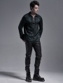 Dark Green Gothic Jacquard Long Sleeve Casual Shirt for Men