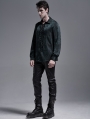 Dark Green Gothic Jacquard Long Sleeve Casual Shirt for Men