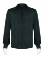 Dark Green Gothic Jacquard Long Sleeve Casual Shirt for Men