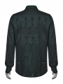 Dark Green Gothic Jacquard Long Sleeve Casual Shirt for Men