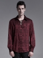 Dark Red Gothic Jacquard Long Sleeve Casual Shirt for Men