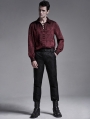 Dark Red Gothic Jacquard Long Sleeve Casual Shirt for Men