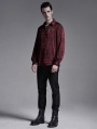 Dark Red Gothic Jacquard Long Sleeve Casual Shirt for Men