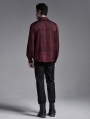 Dark Red Gothic Jacquard Long Sleeve Casual Shirt for Men