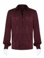 Dark Red Gothic Jacquard Long Sleeve Casual Shirt for Men