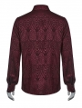 Dark Red Gothic Jacquard Long Sleeve Casual Shirt for Men