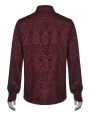 Dark Red Gothic Jacquard Long Sleeve Casual Shirt for Men