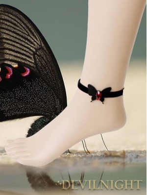 Black Butterfly Red Pendant Gothic Ankle Bracelet