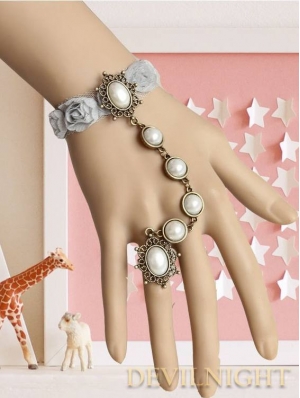 Vintage Rose Lace Pearl Lolita Bracelet Ring Jewelry