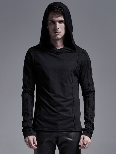 Black Gothic Casual Long Sleeve Hooded T-Shirt for Men