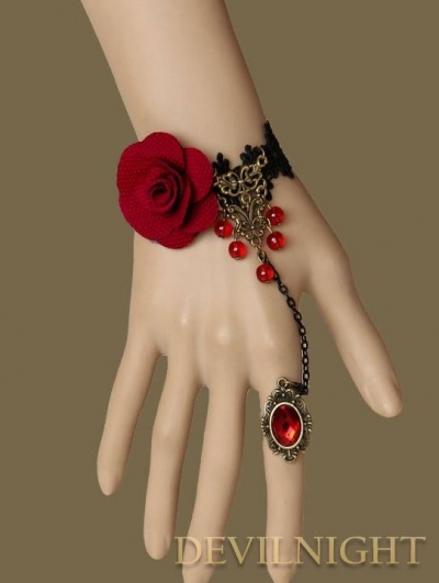 Gothic Black Lace Red Flower Pendant Bracelet Ring Jewelry - Devilnight ...