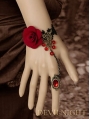 Gothic Black Lace Red Flower Pendant Bracelet Ring Jewelry 