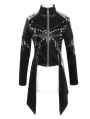 Black Gothic Punk Rivet Splicing Long Sleeve PU Jacket for Women