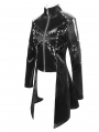Black Gothic Punk Rivet Splicing Long Sleeve PU Jacket for Women