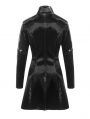 Black Gothic Punk Rivet Splicing Long Sleeve PU Jacket for Women