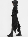 Black Gothic Punk Irregular Long Sleeve Hooded Coat for Women