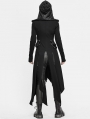 Black Gothic Punk Irregular Long Sleeve Hooded Coat for Women