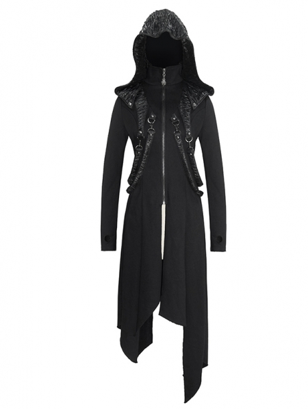 Black Gothic Punk Irregular Long Sleeve Hooded Coat for Women ...