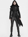 Black Gothic Punk Long Sleeve Hooded Asymmetric Coat for Women