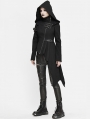 Black Gothic Punk Long Sleeve Hooded Asymmetric Coat for Women