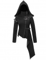 Black Gothic Punk Long Sleeve Hooded Asymmetric Coat for Women